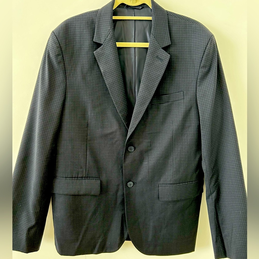 Men’s Navy Blue and Black Checkered Blazer by Agnès B.